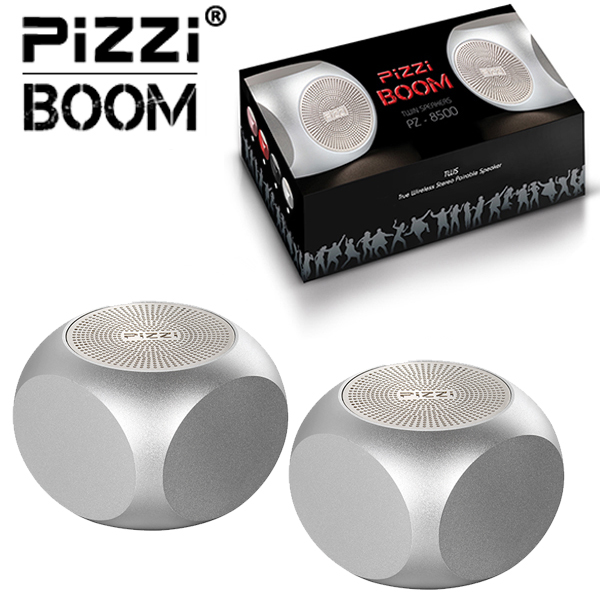 זוג רמקולים אלחוטיים PiZZi Boom בעיצוב עגול, סטריאו Bluetooth 2x5W, כולל אריזת מתנה