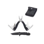 סט סכין טקטי ופלייר מולטיטול ממותג עם פאוץ׳ – כלי עבודה רב שימושי לשטח ואנשי מקצוע