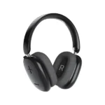 אוזניות Bluetooth מתקפלות ממותגות בצבעי שחור ואפור כהה במבט צד