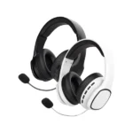 אוזניות קשת Bluetooth ממותגות עם מיקרופון בצבעי שחור ולבן