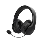 אוזניות קשת Bluetooth ממותגות עם מיקרופון בצבע שחור במבט קדמי