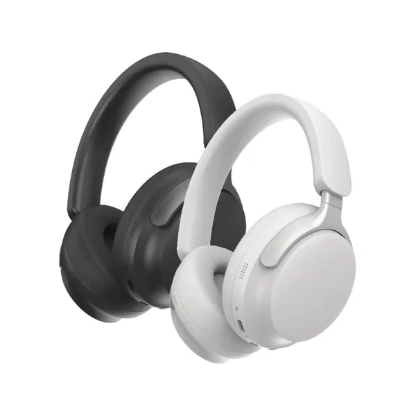 אוזניות קשת Bluetooth ממותגות עם מיקרופון בצבעי שחור ולבן
