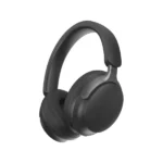 אוזניות קשת Bluetooth ממותגות עם מיקרופון בצבע שחור במבט צד